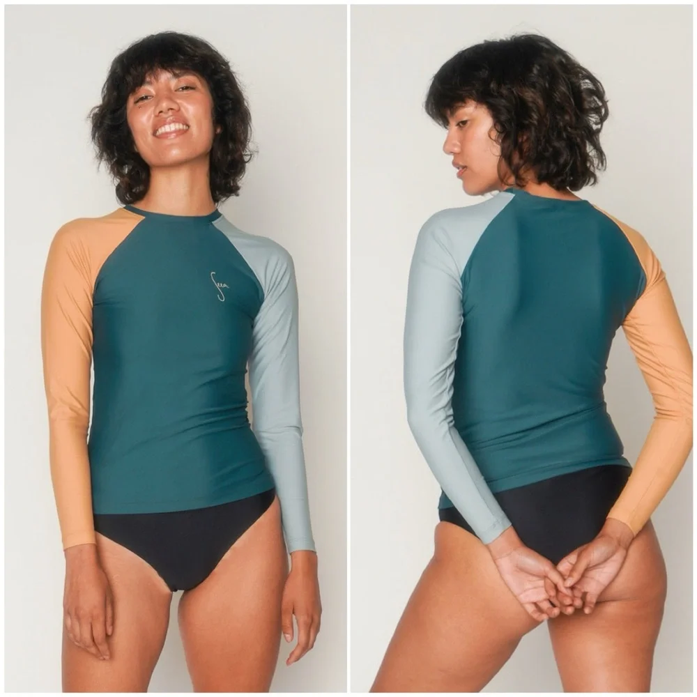 NWT Seea Doheny Rashguard Forest Green Shirt Top Swim Surf Long Sleeve Small - Picture 1 of 8